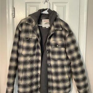 American Eagle Outfitters Men's Black and Cream Plaid Jacket